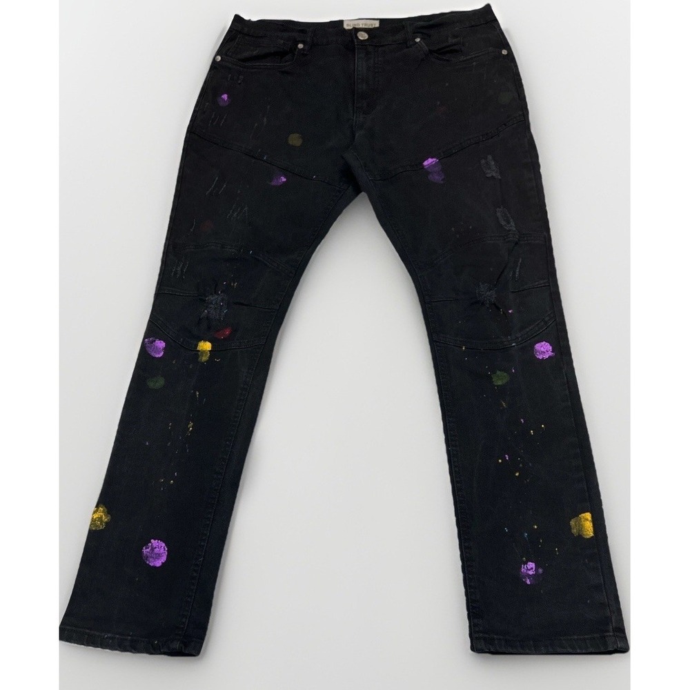 Blind Trust Y2K Paint Splatter Jeans Mens 38x34 Distressed Streetwear